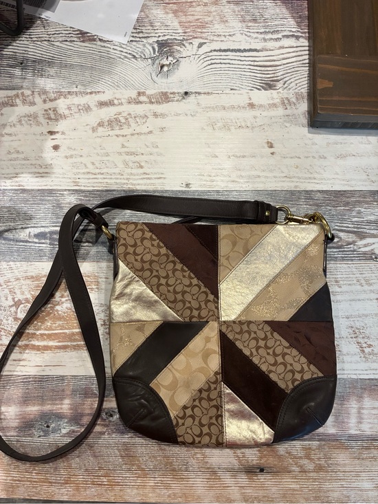Coach Handbags - 2012 Coach Patchwork Crossbody Bag in Brown, Metallic Gold and Tan